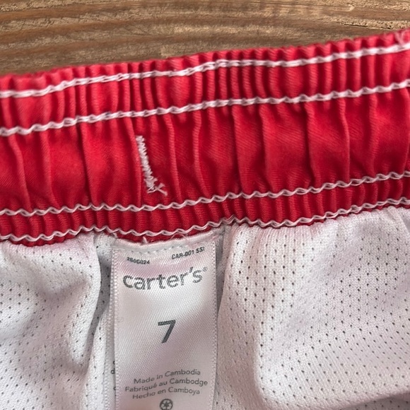 Carter's Kids Swim Shorts - Green Shark and Red Striped - Picture 4 of 7